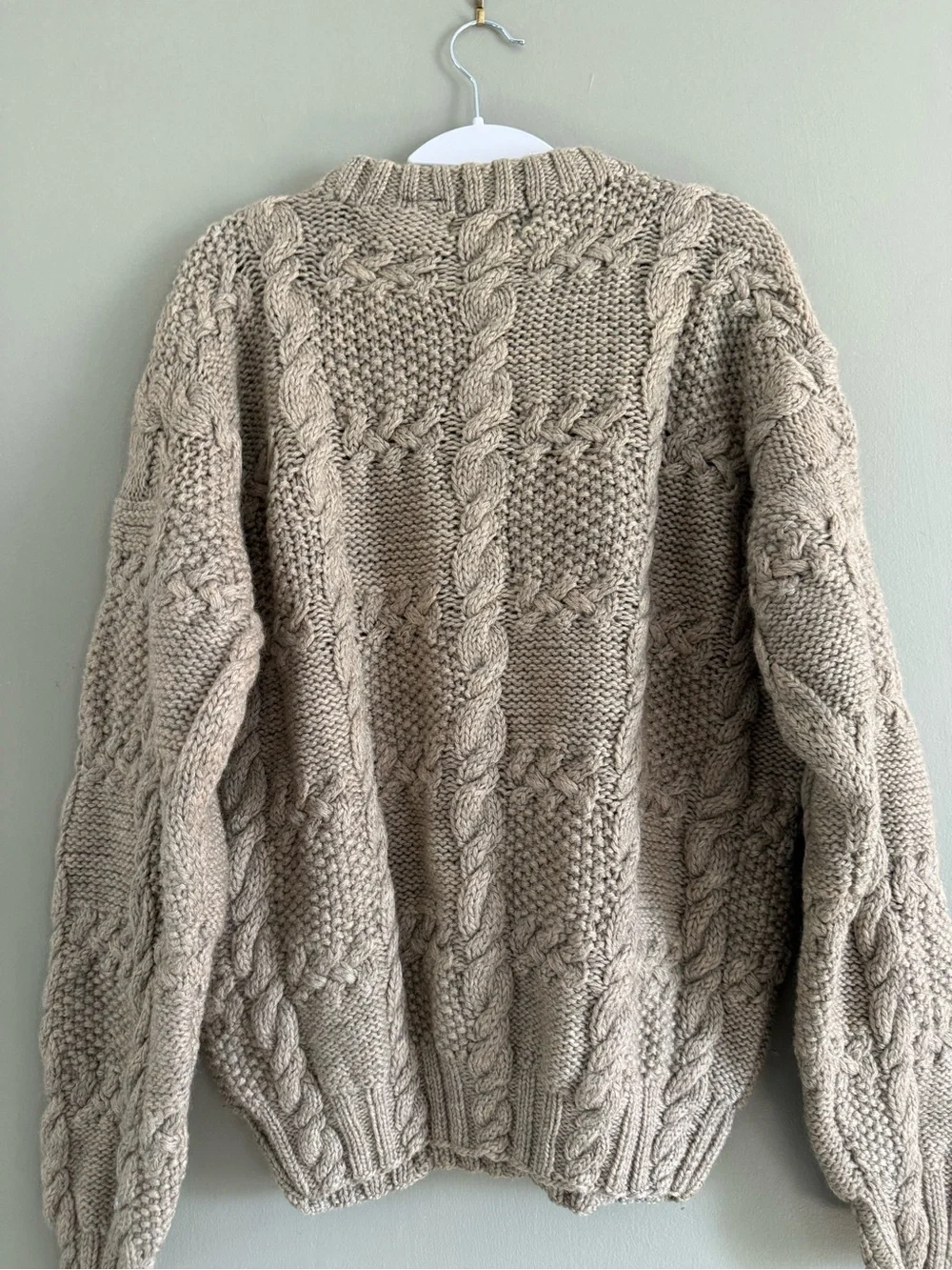 Embassy Row 100% Wool Vintage Cable Knit Fisherman Sweater Oatmeal Size M unisex